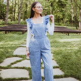 Washed Denim Overall Flutter Jumpsuit