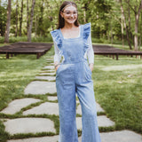 Washed Denim Overall Flutter Jumpsuit