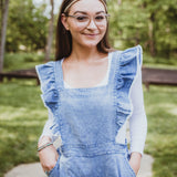 Washed Denim Overall Flutter Jumpsuit