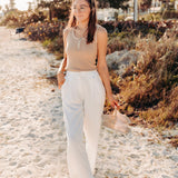 Off White Lined Elastic Back Slacks