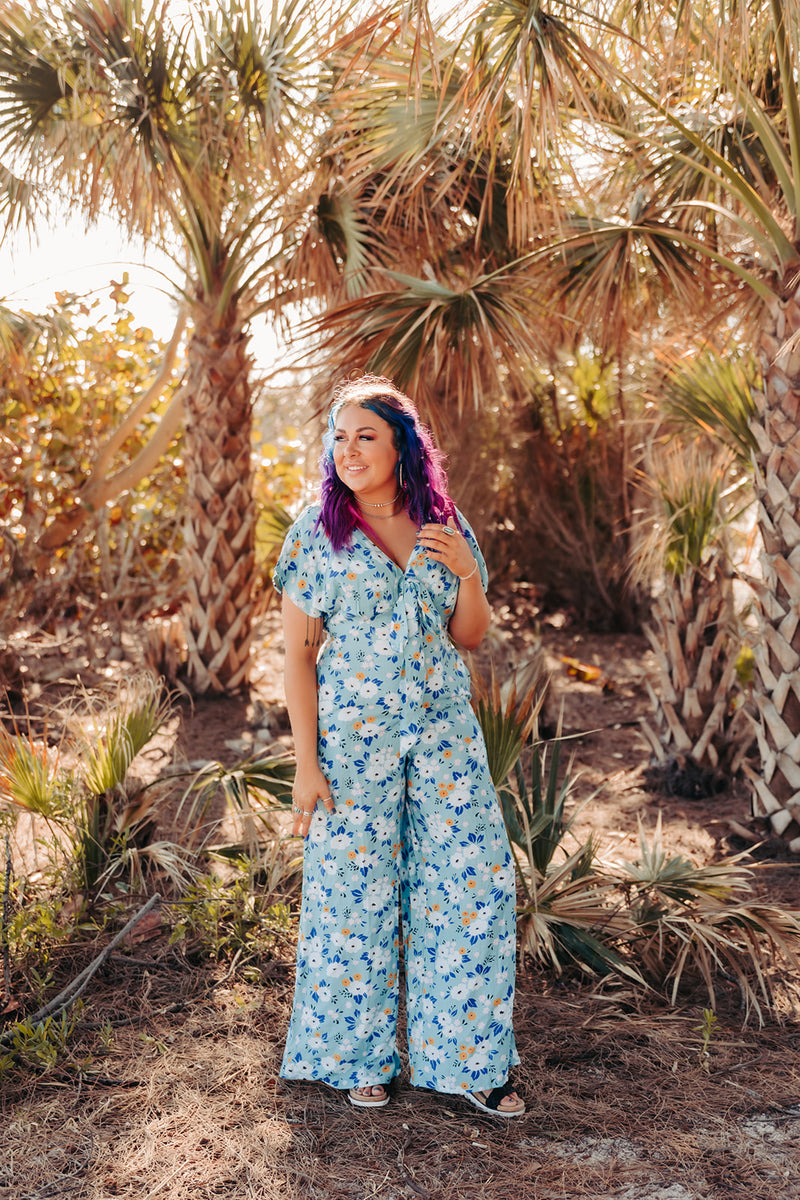 Teal floral jumpsuit sale