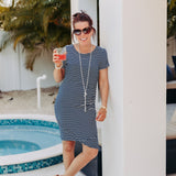 Navy + White Stripe Ruched Side Dress