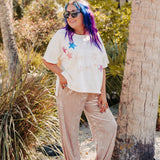 Smocked Waist Cream Velvet Jogger