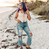 High Rise Distressed Beach Denim