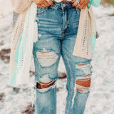High Rise Distressed Beach Denim