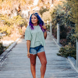 Medium Wash High Rise Ripped Hem Shorts