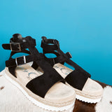 Black Faux Suede Sandal w/ Ankle Strap