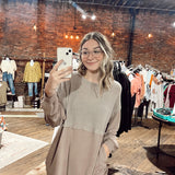 Waffle Top Contrast L/S Round Neck