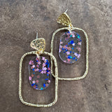 Pink + Blue Confetti Oval Hoops