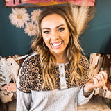 Grey Rib + Leo Long Sleeve Top