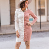 Half Way There Ribbed Button Front Ruched Dress