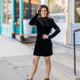 Black Velvet Waterfall Rhinestone Back Dress