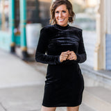 Black Velvet Waterfall Rhinestone Back Dress