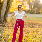 Fuchsia High Waist Flare Velvet Pants