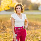 Fuchsia High Waist Flare Velvet Pants