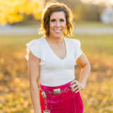 Fuchsia High Waist Flare Velvet Pants
