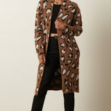 Mocha Animal Print Eyelash Knit Sweater Cardigan
