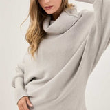 Silver Batwing Long Sleeve Turtleneck Sweater