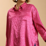 Hot Pink Animal Print Jacquard Button Front L/S