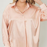 Apricot Satin V Neck Collared L/S Blouse