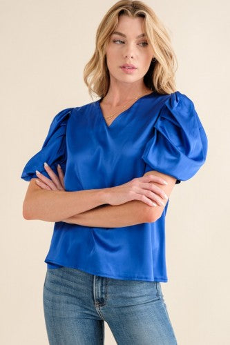 Royal blue puff sleeve top cheap