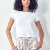 Natural Linen Striped Drawstring Shorts