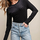 Black Burnout Velvet Checker Bodysuit