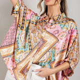 Bubble Pink Bandana Print Button Up Blouse