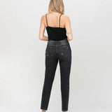 Distressed Black Stretch Mom Jean