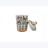 Stoneware Black & White Botanical Jar with Silicone Seal