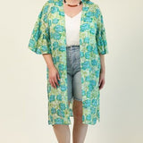 Lime + Blue Floral Jacquard Kimono
