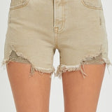 Sand Mid Rise Shorts with Fray Hem
