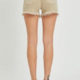 Sand Mid Rise Shorts with Fray Hem
