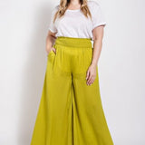Apple Green Washed Satin Wide Leg Pant