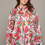 Orange Paisley Multi Button Front LS