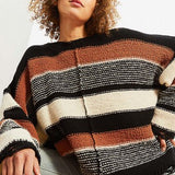 Black Contrast Stripe Chenille Pullover