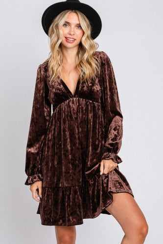 chinese dress ladies Brown Velvet Long Sleeve Maternity Dress – PinkBlush main image 1