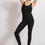 Black Ribbed Nylon Tight Fit Long Jumpsuit