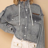 Ash Black Zippered Fray Hem Jacket