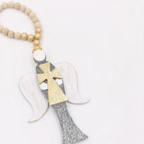 6" Layered Wood Angel wtih Cross Bead Hanger