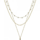 Crystal Bead + Gold Pave Cross Multi Layer Necklace