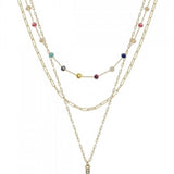 Crystal Bead + Gold Pave Cross Multi Layer Necklace