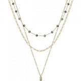 Crystal Bead + Gold Pave Cross Multi Layer Necklace