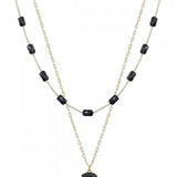 Black Square Bead Layer Necklace