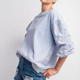 Light Periwinkle Eyelet Lace Back Long Sleeve