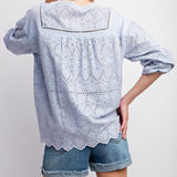 Light Periwinkle Eyelet Lace Back Long Sleeve