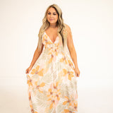 Peach Combo Tropical Floral Print Maxi