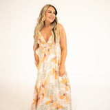 Peach Combo Tropical Floral Print Maxi