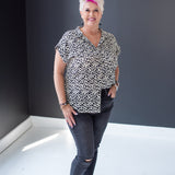 Off White Animal Print Collared Top with Front Pocket