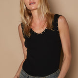 Rivet Rib V Neck Tank